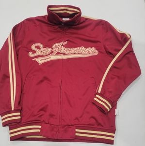 Gogo San Francisco  sports  Burgundy sports jacket zip-up w/yellow lines  size M